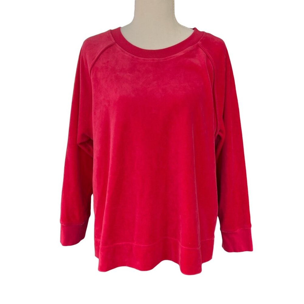 Tuckernuck Velour Velvet Maggie Crewneck Pullover in Hot Pink and Black Size Lar